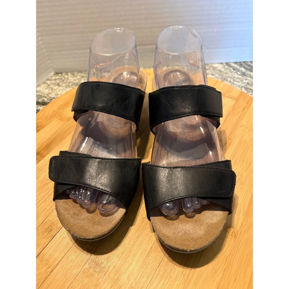 Dansko Women Black Leather Double Strap Slide Wedge Sandals Size 39‎ 1525021200